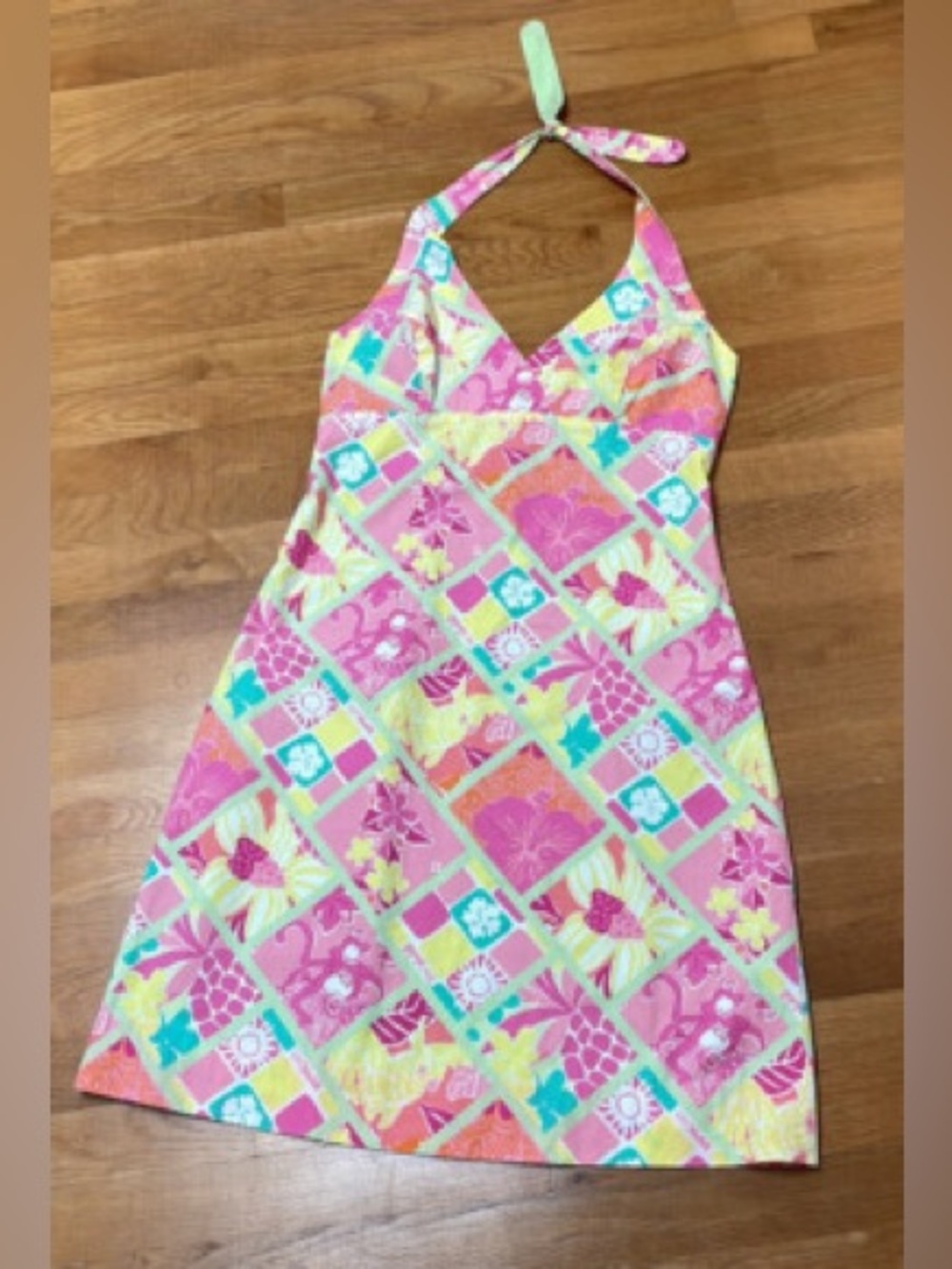 Vintage LILLY PULITZER Halter Dress Pink Monkeys Cotton Lined White Label 14